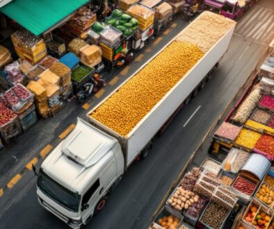 Visual representation of food industry logistics including transportation and supply chain management