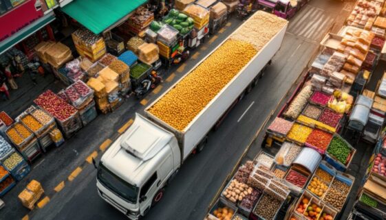 Visual representation of food industry logistics including transportation and supply chain management