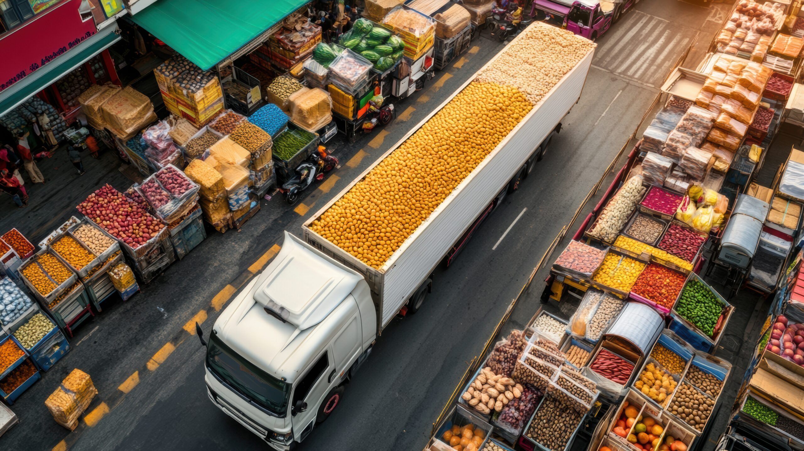 Visual representation of food industry logistics including transportation and supply chain management